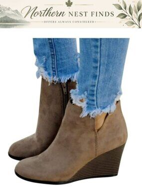 Ankle Booties for Women Low Heel Faux Stacked Wedge Chunky Heels V Cut Western